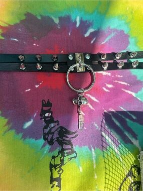 Black Studded Double-Strap Choker with Skull & Crystal Charm